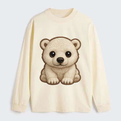 Baby Polar Bear Cub - white fluffy, black nose, dark curious eyes, - Classic Long Sleeve Shirt - Beige