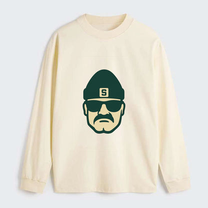 East Lansing Spartan wearing Michigan State beanie with S patch - Classic Long Sleeve Shirt - Beige