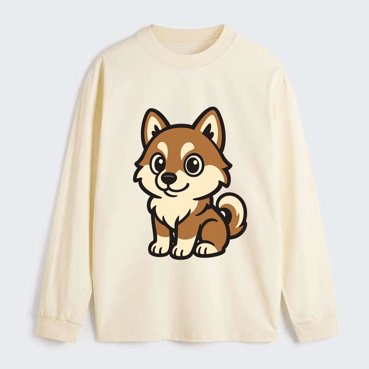 Pomsky - Pomeranian-Husky mix sitting pose - Classic Long Sleeve Shirt - Beige