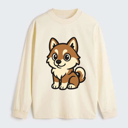 Pomsky - Pomeranian-Husky mix sitting pose - Classic Long Sleeve Shirt - Beige