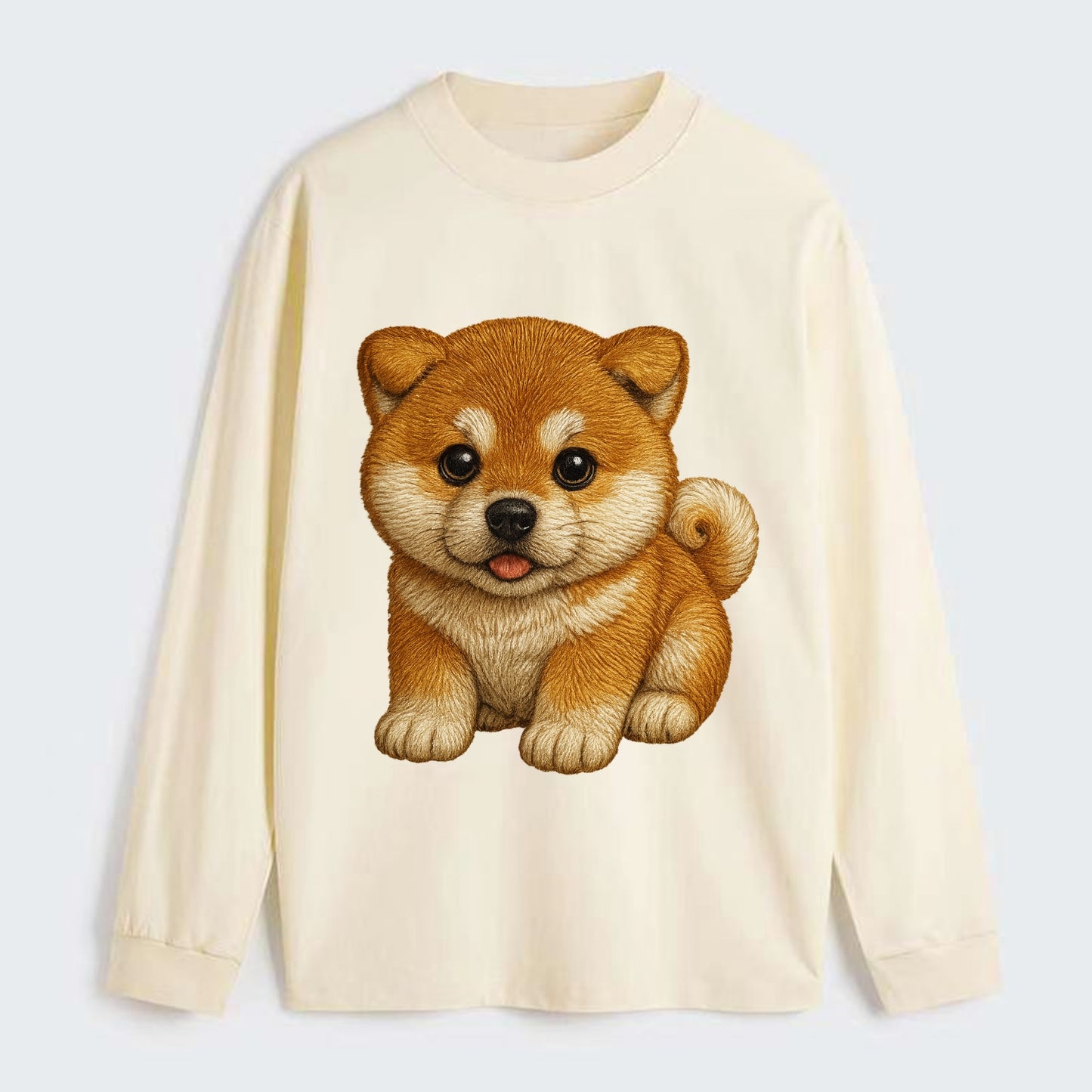 Baby Akita Puppy - fluffy bear-like, curled tail, dignified eyes, - Classic Long Sleeve Shirt - Beige
