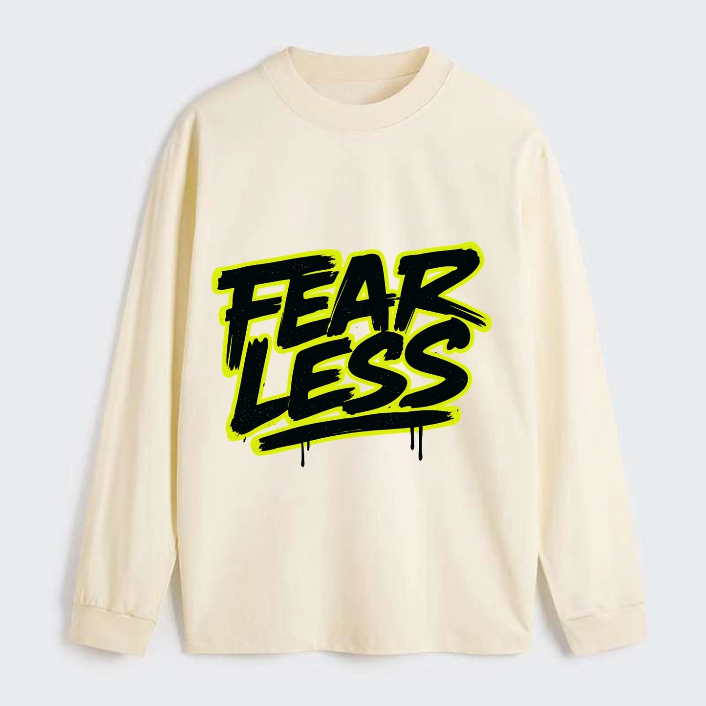 Bold typography design - "FEARLESS" - courage, bravery, facing - Classic Long Sleeve Shirt - Beige