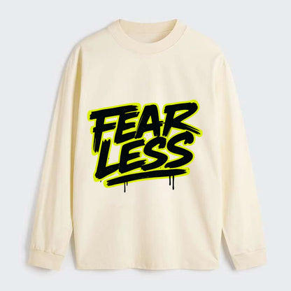 Bold typography design - "FEARLESS" - courage, bravery, facing - Classic Long Sleeve Shirt - Beige