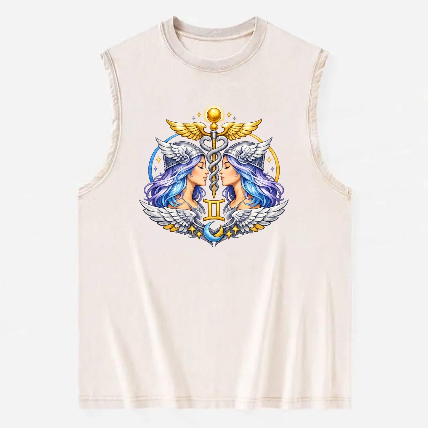 MERCURY WINGS | Winged messenger symbol | Caduceus staff | Swift - Vintage Washed Tank - Beige