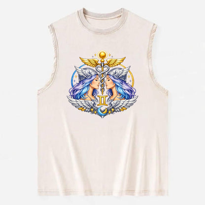 MERCURY WINGS | Winged messenger symbol | Caduceus staff | Swift - Vintage Washed Tank - Beige