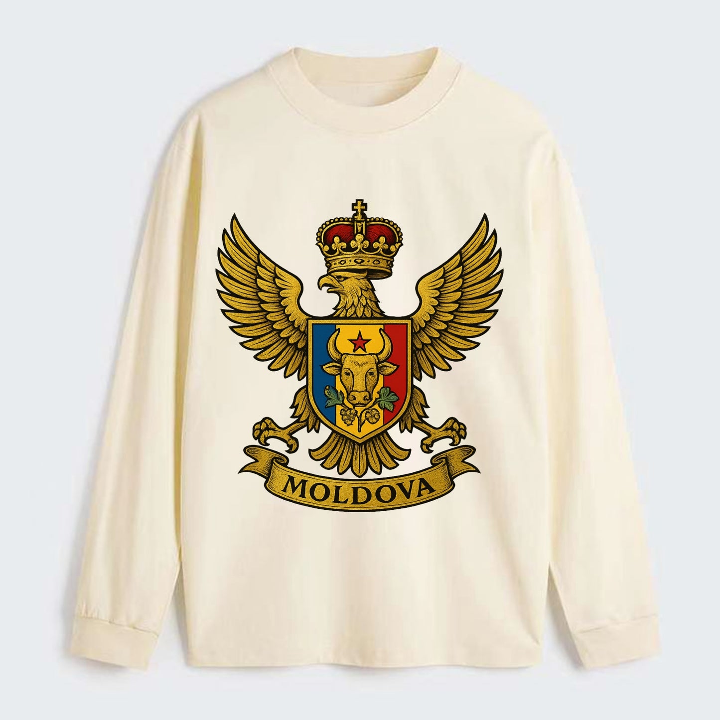 Moldova Heritage Badge - Classic Long Sleeve Shirt - Beige