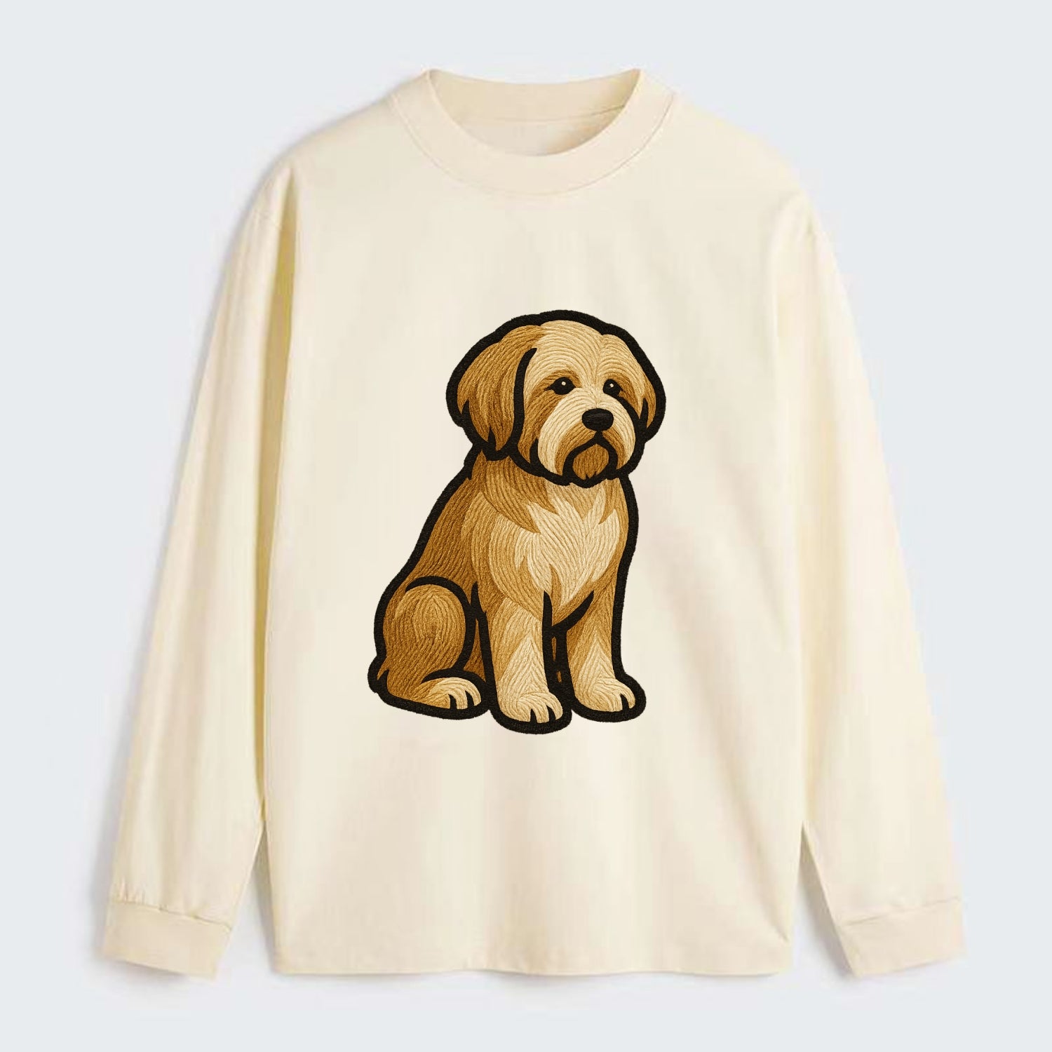 Tibetan Terrier - Gold and white embroidered sitting pose - Classic Long Sleeve Shirt - Beige