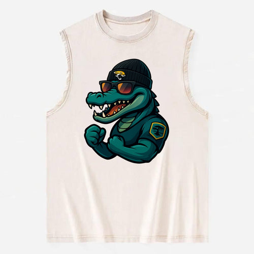 Jacksonville Alligator wearing Jaguars beanie with swamp patch and wayfarer - Vintage Washed Tank
