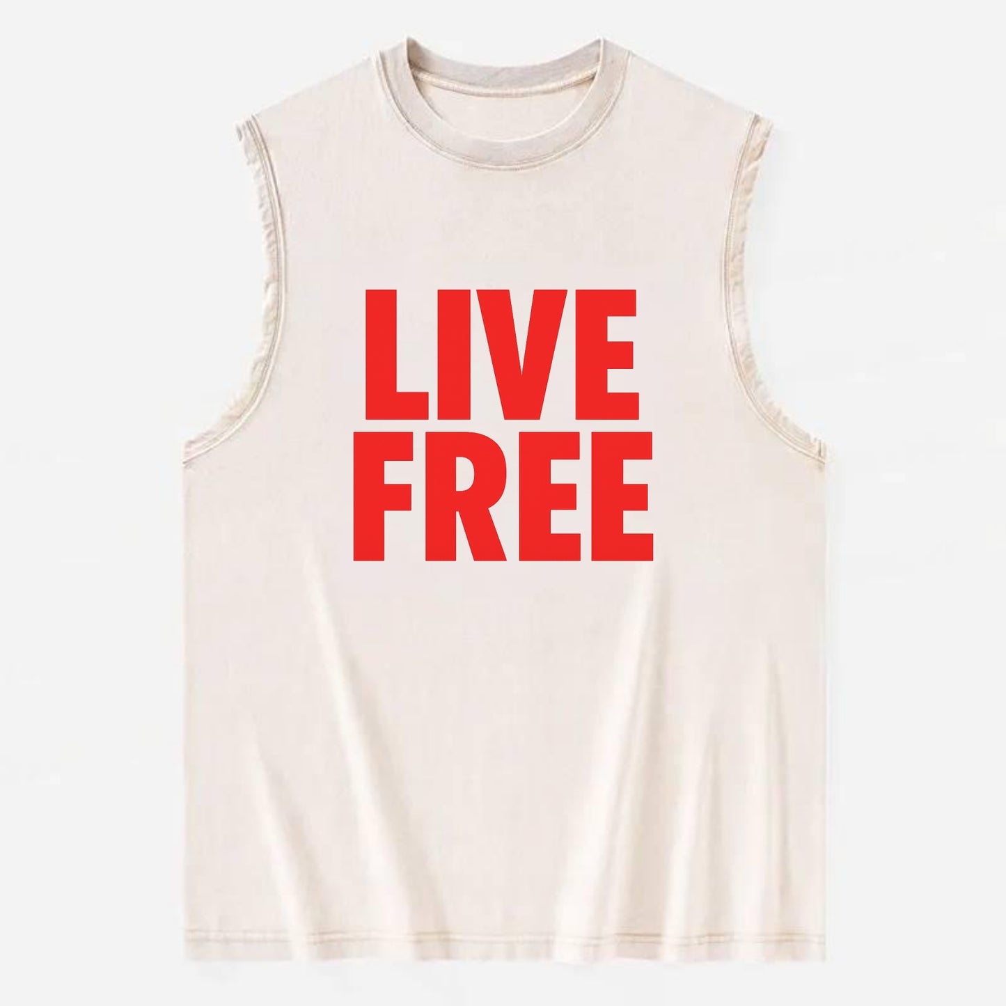 Bold typography design - "LIVE FREE" - unrestricted living - Vintage Washed Tank - Beige