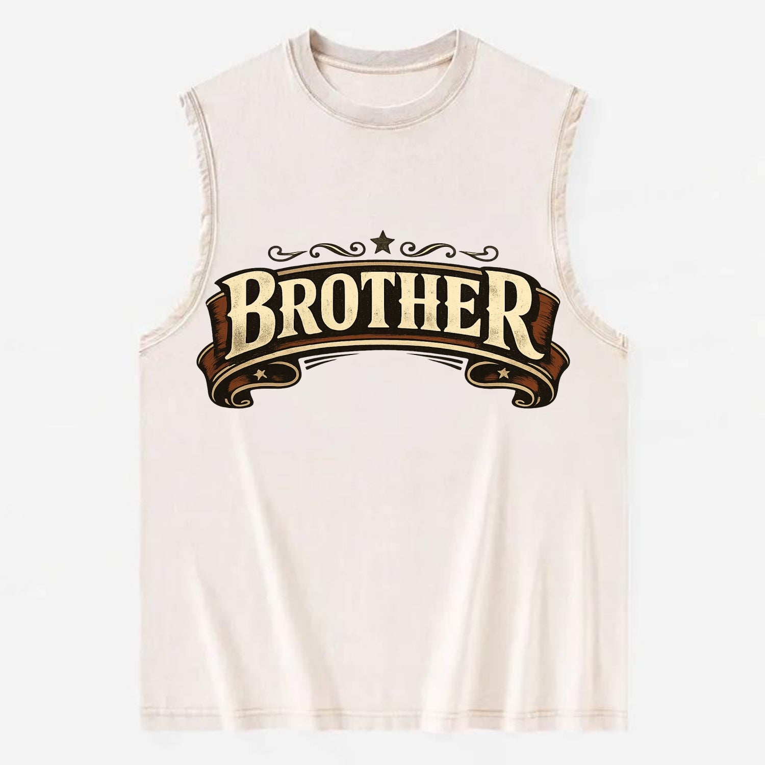 Bold typography design - "BROTHER" - male bond, brotherhood - Vintage Washed Tank - Beige