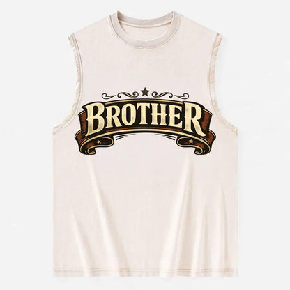 Bold typography design - "BROTHER" - male bond, brotherhood - Vintage Washed Tank - Beige