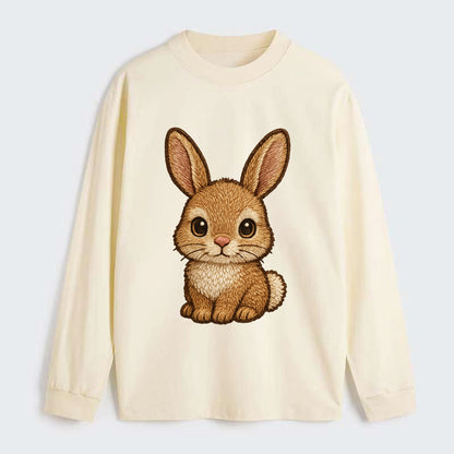 Baby Rabbit - long ears, fluffy white tail, pink nose, large brown - Classic Long Sleeve Shirt - Beige
