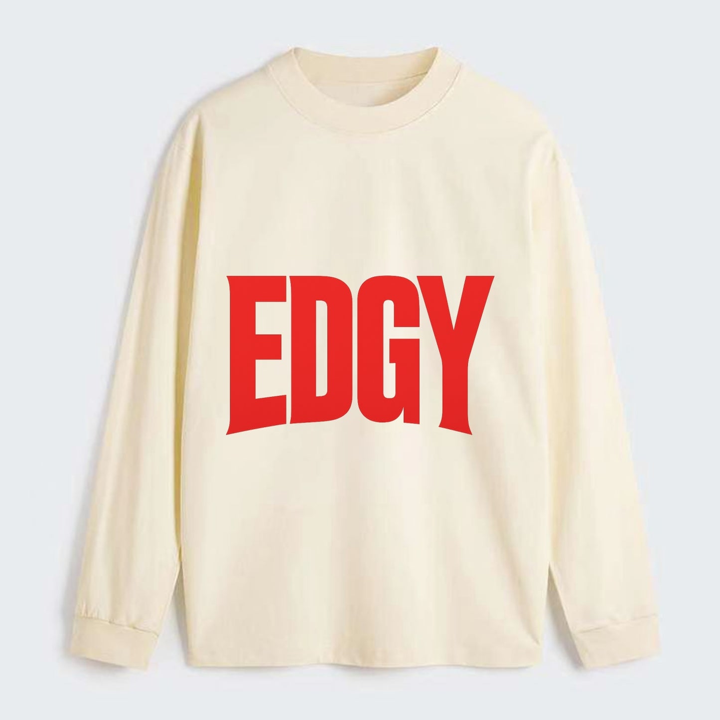 Bold typography design - "EDGY" - pushing boundaries, unconventional - Classic Long Sleeve Shirt - Beige