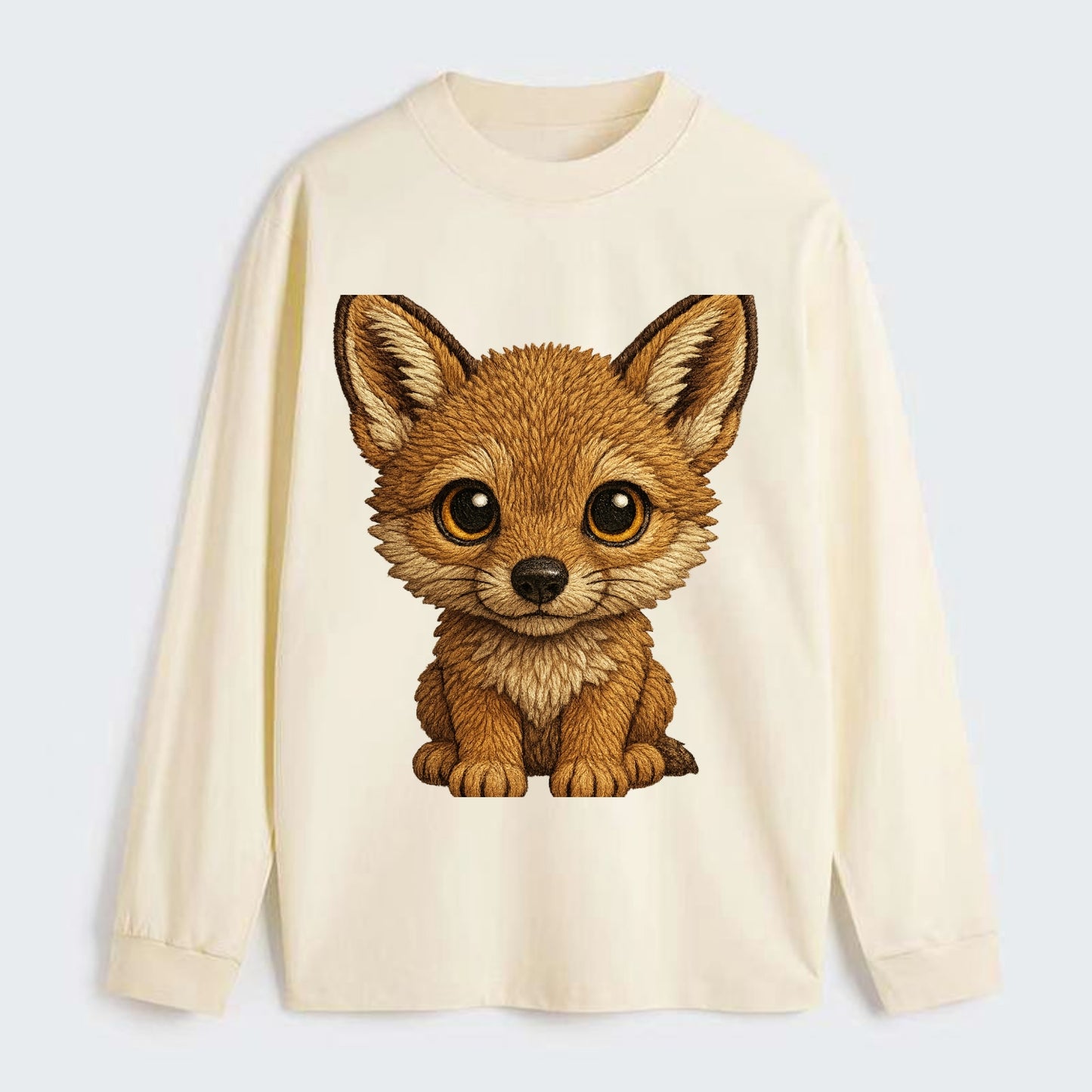 Baby Coyote Pup - tan fur, large ears, golden eyes, front-facing, - Classic Long Sleeve Shirt - Beige