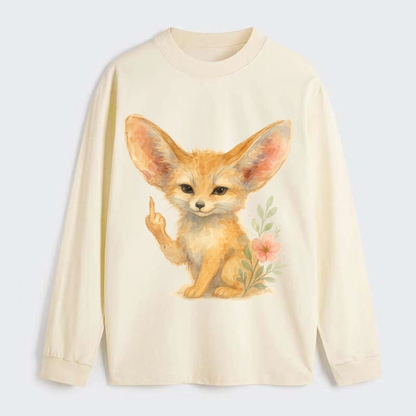 tiny fennec fox with oversized ears, one small paw raised in sass - Classic Long Sleeve Shirt - Beige