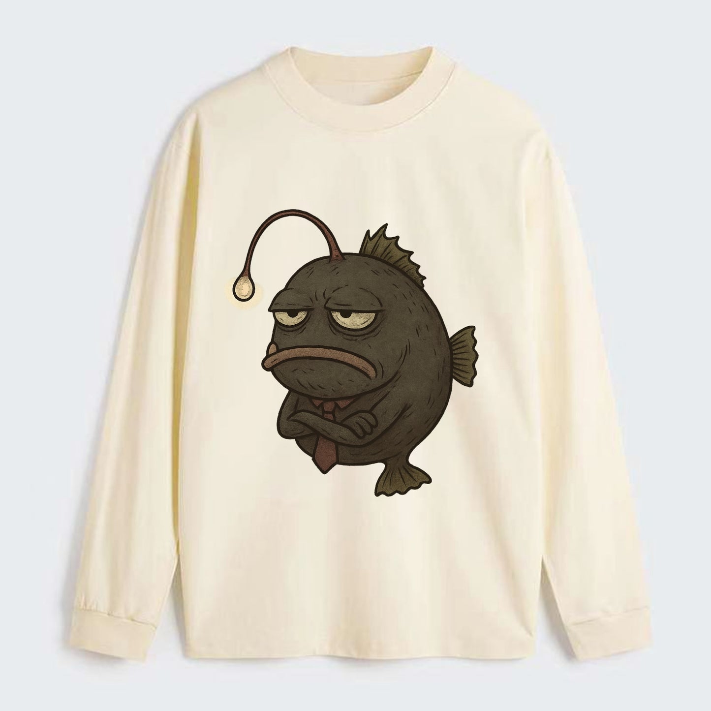 THE ANGLERFISH LURES DISAPPOINTMENT | Dark gray anglerfish with dim - Classic Long Sleeve Shirt - Beige