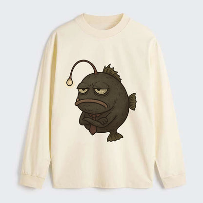 THE ANGLERFISH LURES DISAPPOINTMENT | Dark gray anglerfish with dim - Classic Long Sleeve Shirt - Beige