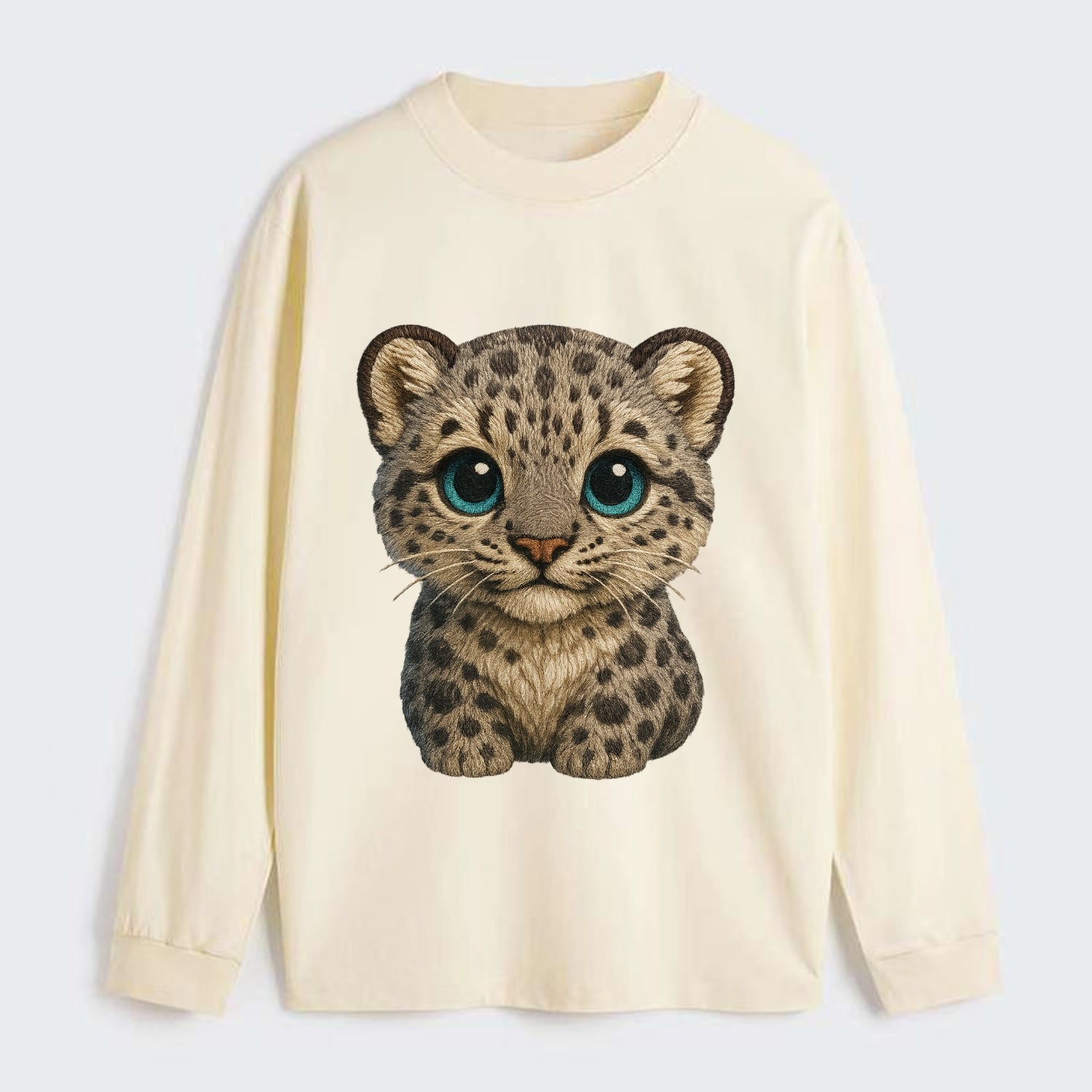 Baby Snow Leopard Cub - gray spotted, thick fur, blue-green eyes, - Classic Long Sleeve Shirt - Beige