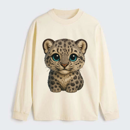 Baby Snow Leopard Cub - gray spotted, thick fur, blue-green eyes, - Classic Long Sleeve Shirt - Beige