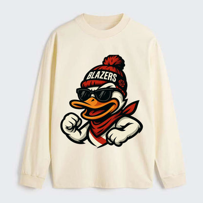 Oregon Duck wearing Trail Blazers beanie with rose patch and wayfarer - Classic Long Sleeve Shirt - Beige