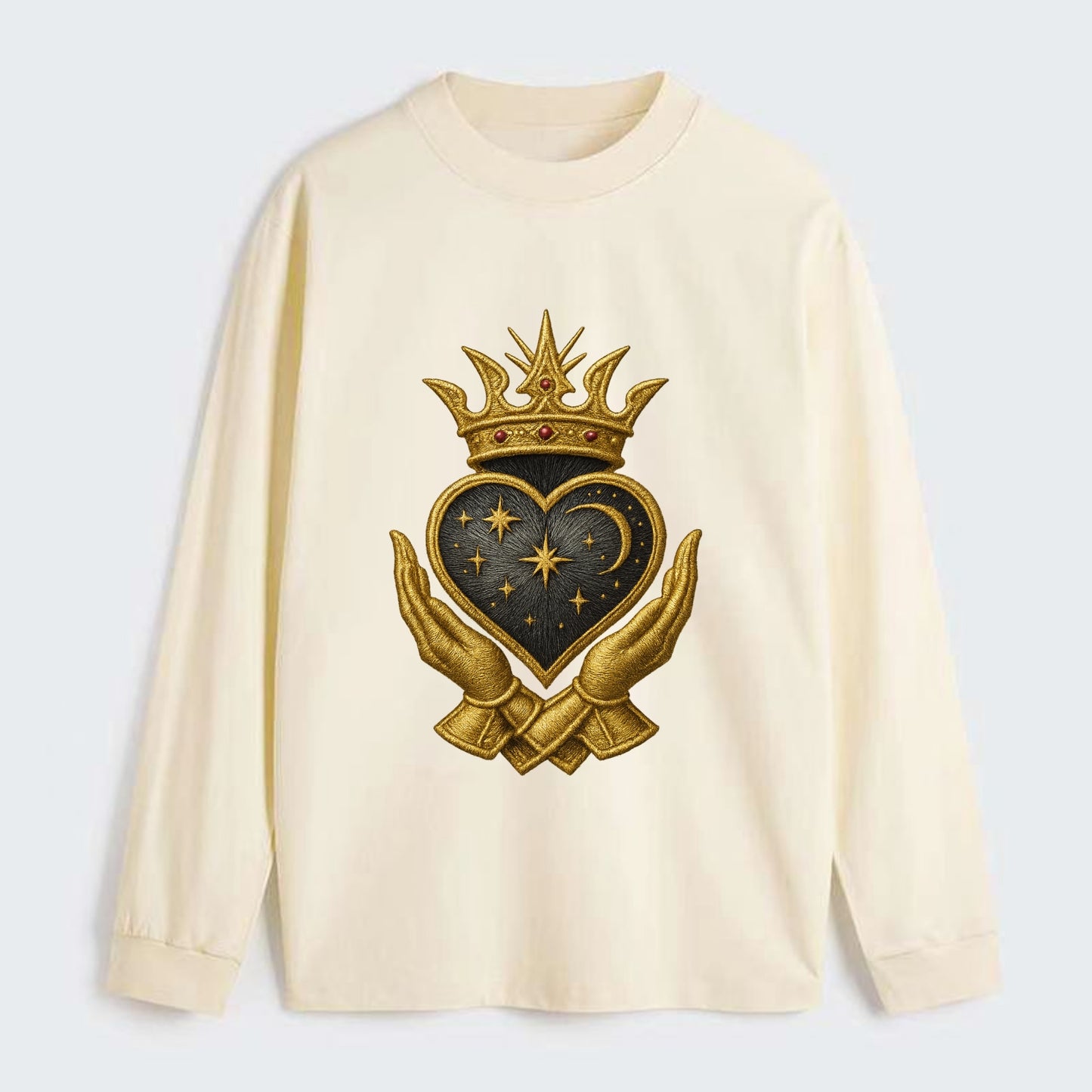 Hammered bronze warrior crown anchoring a dark steel heart with - Classic Long Sleeve Shirt - Beige