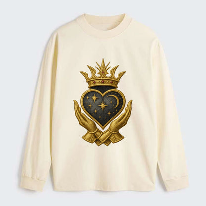 Hammered bronze warrior crown anchoring a dark steel heart with - Classic Long Sleeve Shirt - Beige