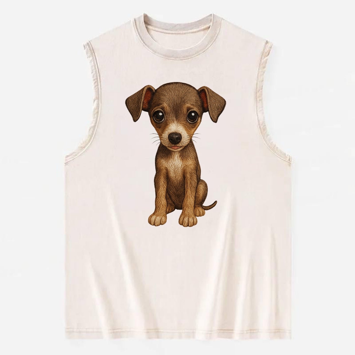 Baby Italian Greyhound Puppy - sleek tiny body, long legs, gentle eyes, - Vintage Washed Tank - Beige