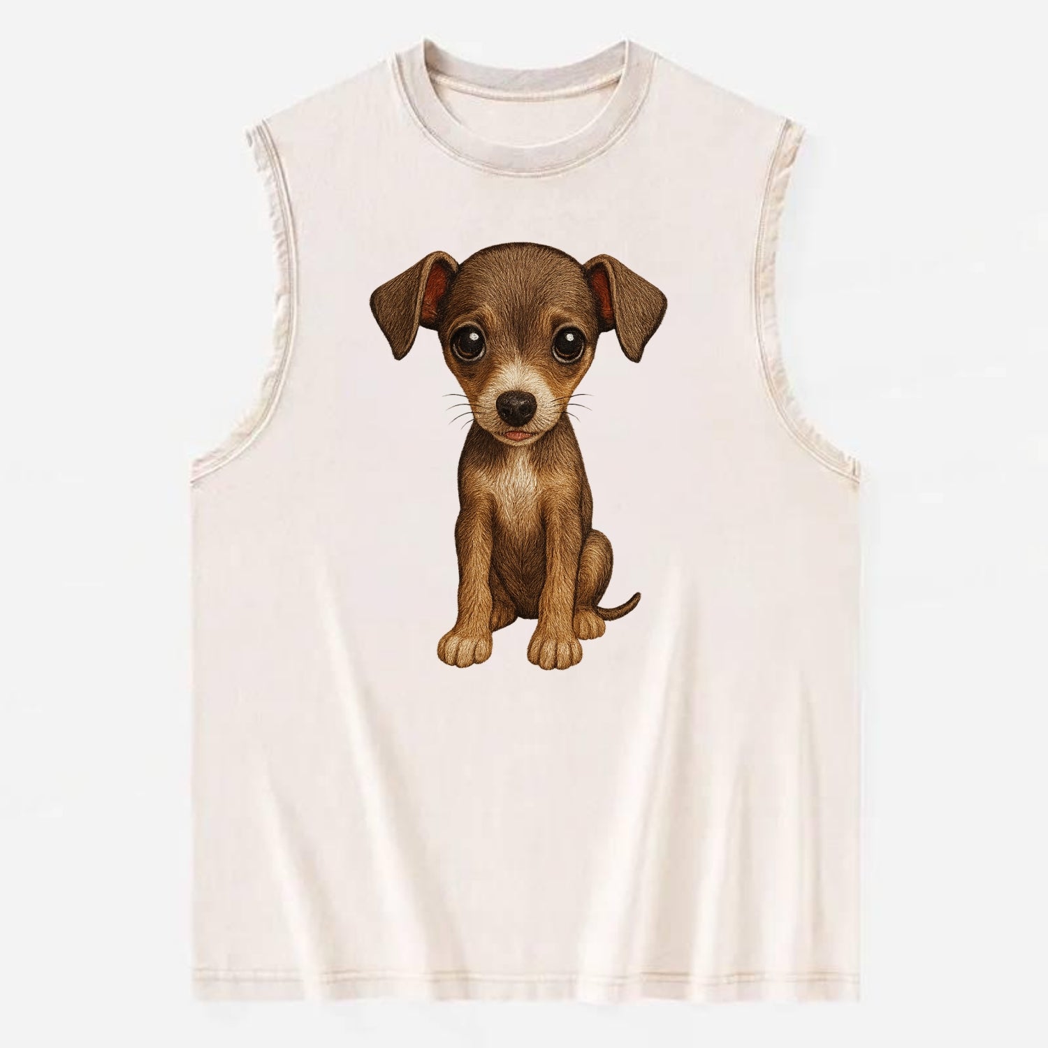 Baby Italian Greyhound Puppy - sleek tiny body, long legs, gentle eyes, - Vintage Washed Tank - Beige