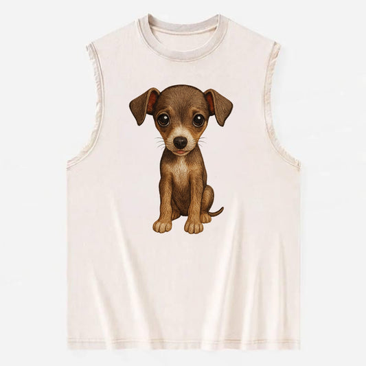 Baby Italian Greyhound Puppy - sleek tiny body, long legs, gentle eyes, - Vintage Washed Tank - Beige