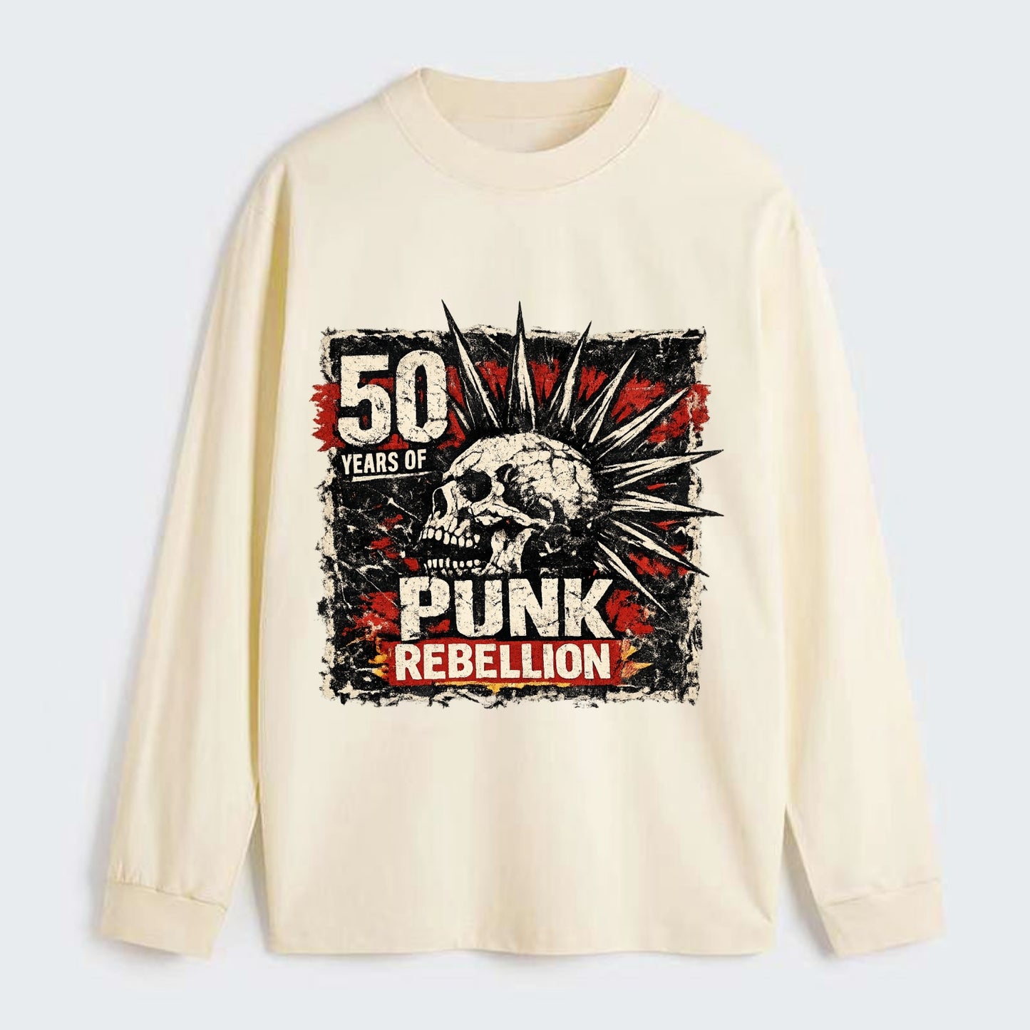 MOHAWK RISING | Spiked hair silhouette | Liberty spikes | Punk identity - Classic Long Sleeve Shirt - Beige