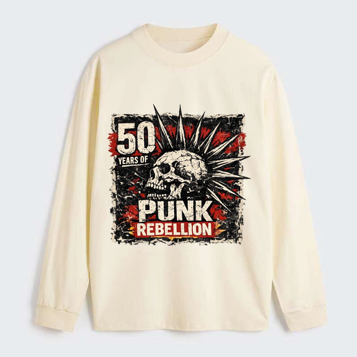 MOHAWK RISING | Spiked hair silhouette | Liberty spikes | Punk identity - Classic Long Sleeve Shirt - Beige
