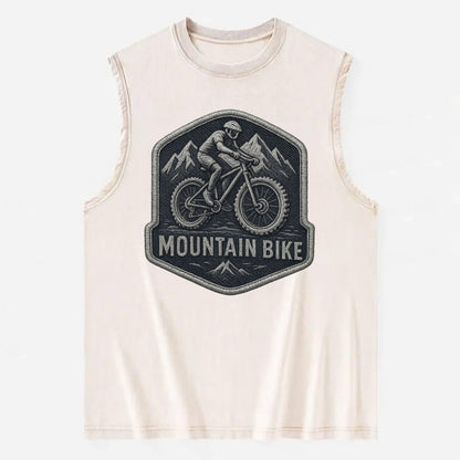 Mountain bike with rugged tires - cyclist badge - Vintage Washed Tank - Beige