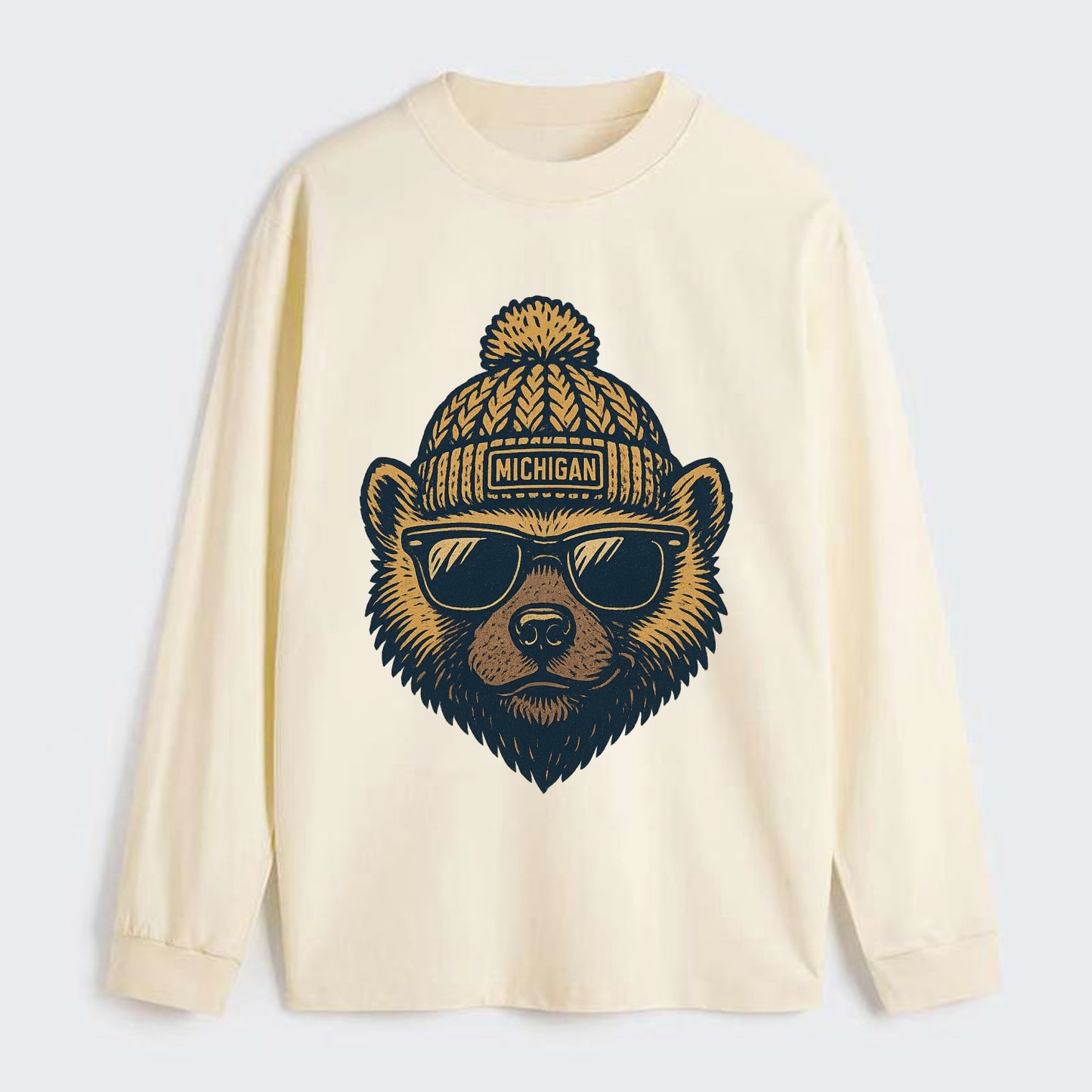 Ann Arbor Wolverine wearing Michigan bea - Classic Long Sleeve Shirt - Beige