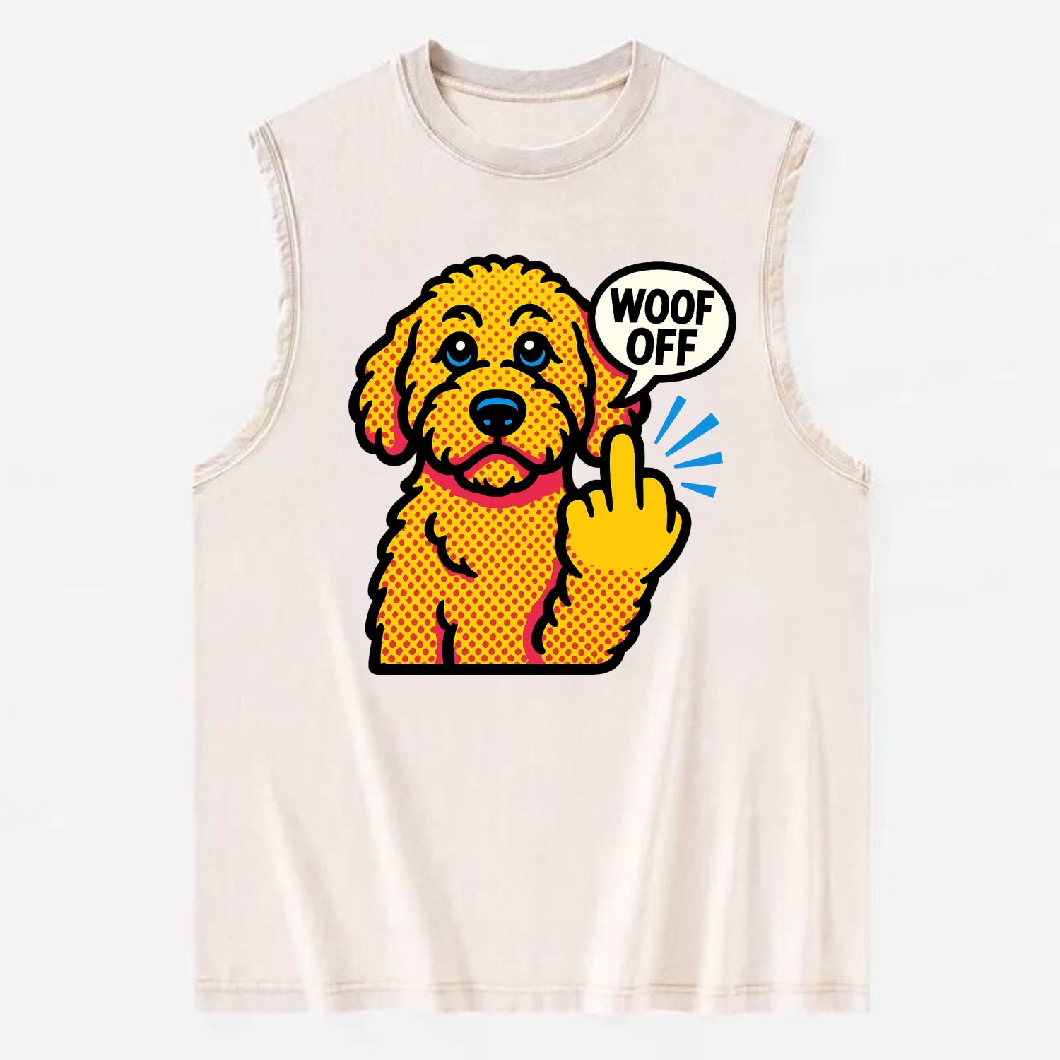 Goldendoodle with teddy bear face and curly golden coat, friendly paw - Vintage Washed Tank - Beige