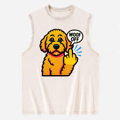 Goldendoodle with teddy bear face and curly golden coat, friendly paw - Vintage Washed Tank