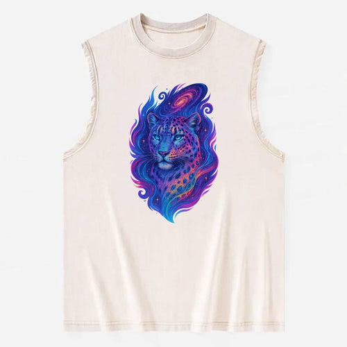 Majestic snow leopard with rainbow gradient spots, crystalline flowing - Vintage Washed Tank