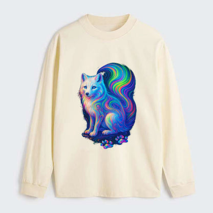 Graceful arctic fox with tail streaming aurora colors, white fur with - Classic Long Sleeve Shirt - Beige