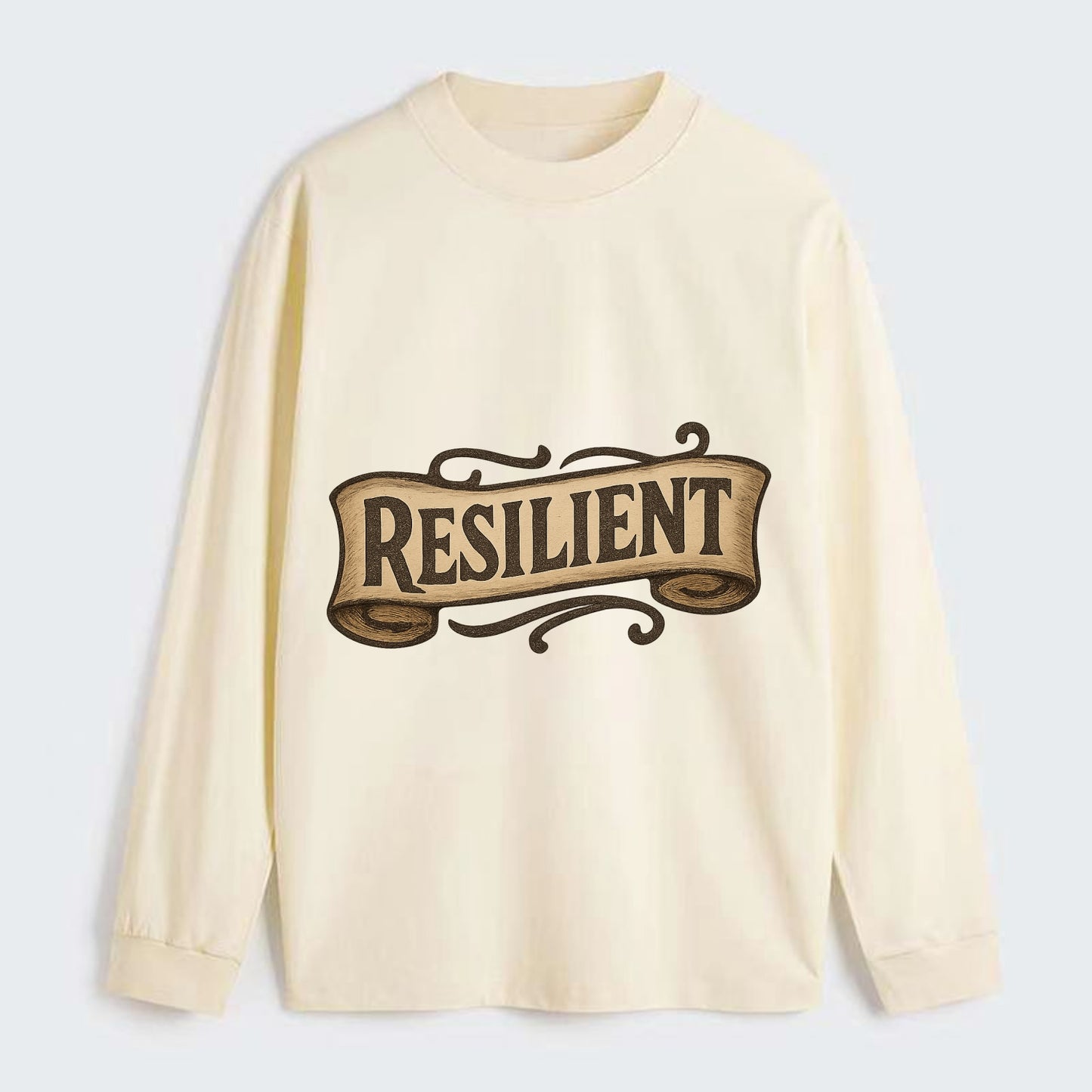Bold typography design - "RESILIENT" - bouncing back, unbreakable spirit - Classic Long Sleeve Shirt - Beige
