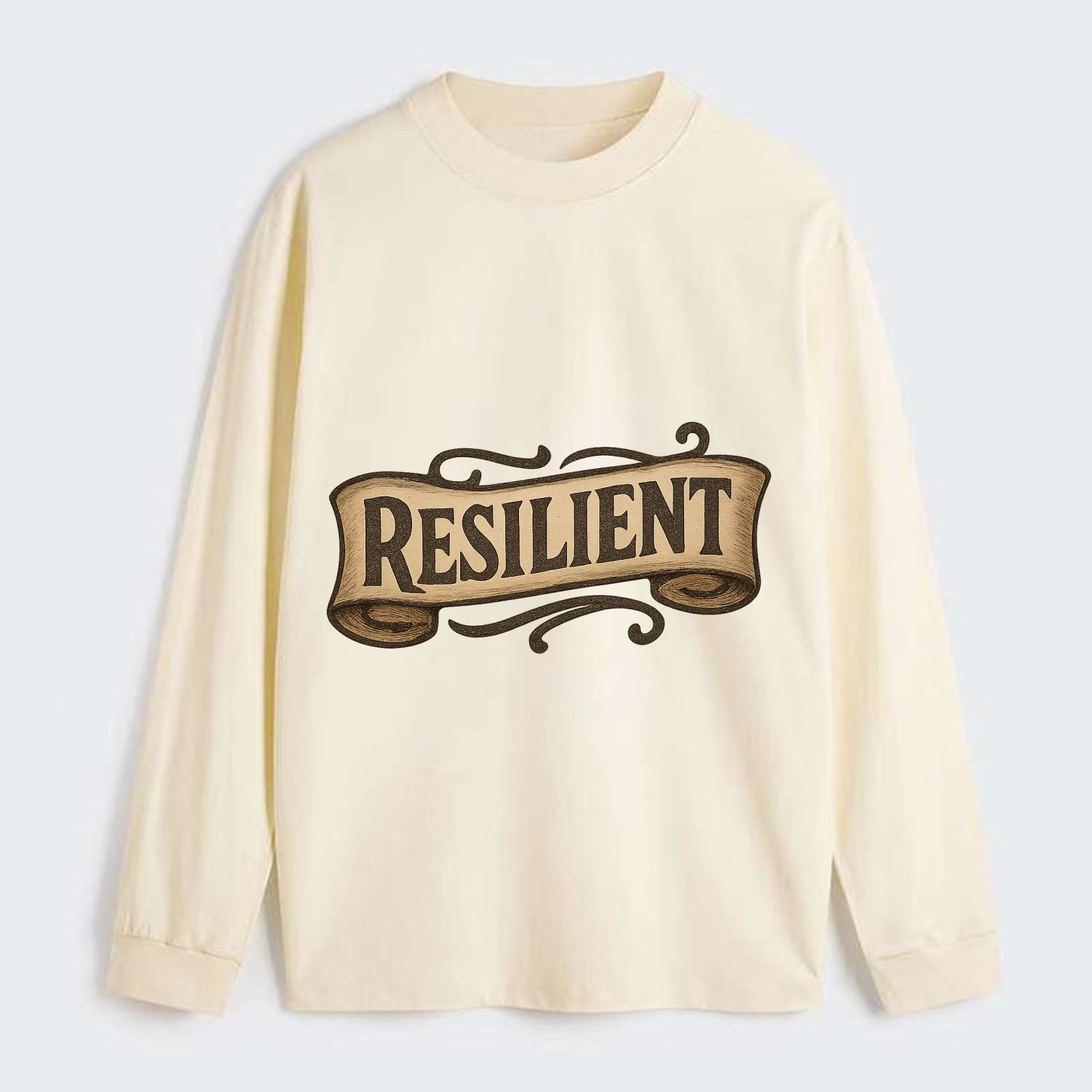 Bold typography design - "RESILIENT" - bouncing back, unbreakable spirit - Classic Long Sleeve Shirt - Beige