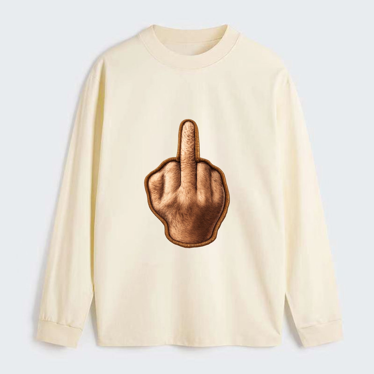 MIDDLE FINGER - hand gesture in skin tone , attitude - Classic Long Sleeve Shirt - Beige
