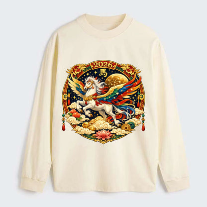 CELESTIAL HORSE | Heavenly horse among clouds and stars | Wings of - Classic Long Sleeve Shirt - Beige
