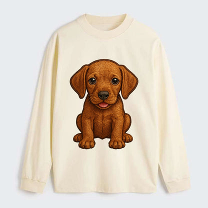 Baby Vizsla Puppy - golden rust coat, soulful eyes, athletic build, - Classic Long Sleeve Shirt - Beige