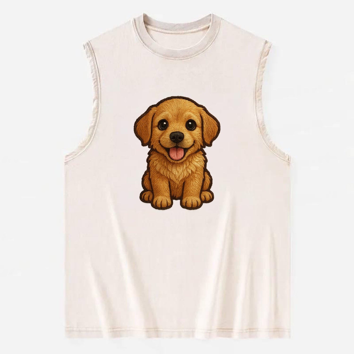 Baby Golden Retriever Puppy - fluffy golden fur, big brown eyes, pink tongue, - Vintage Washed Tank - Beige