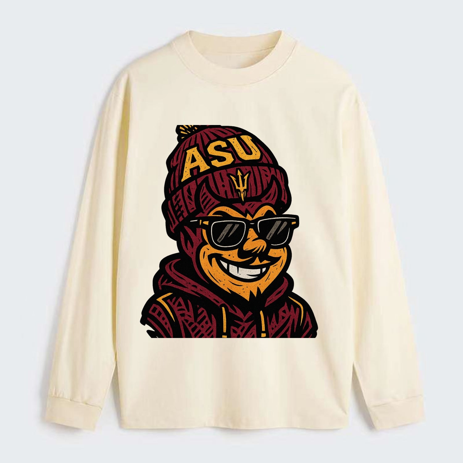 Tempe Sparky wearing Arizona State beanie with fork patch - Classic Long Sleeve Shirt - Beige
