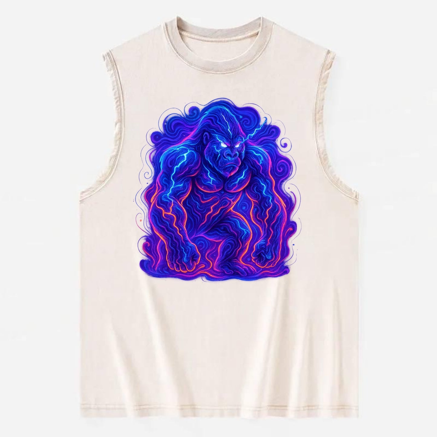 Mighty gorilla with electricity flowing through defined muscles, lightning - Vintage Washed Tank - Beige
