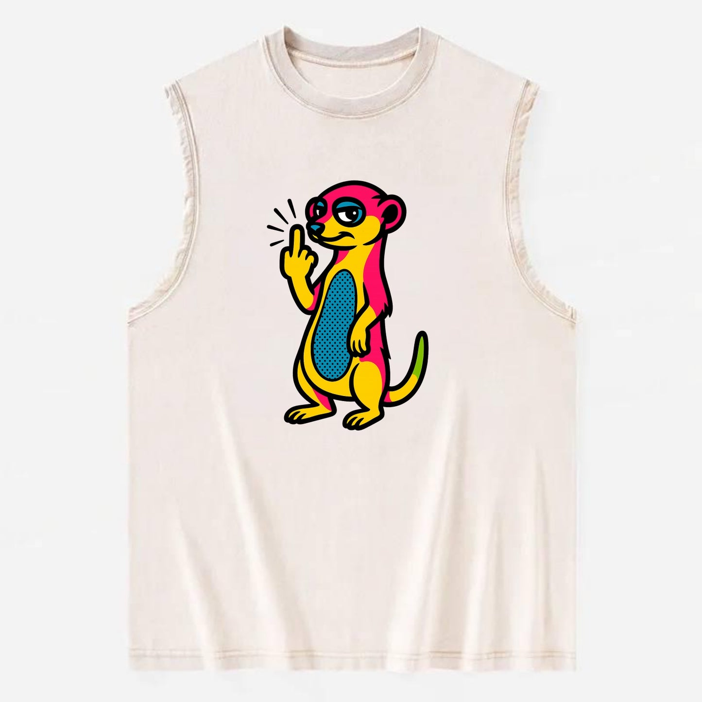 cute meerkat standing guard on hind legs, one front paw raised in sassy salute - Vintage Washed Tank - Beige