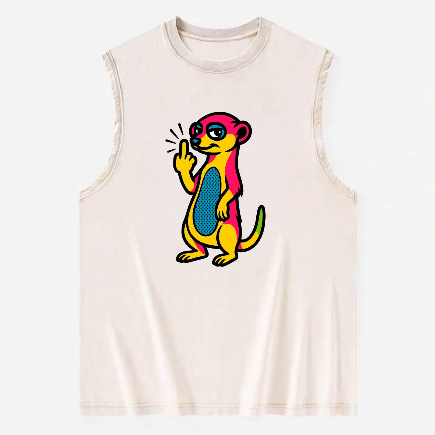 cute meerkat standing guard on hind legs, one front paw raised in sassy salute - Vintage Washed Tank - Beige