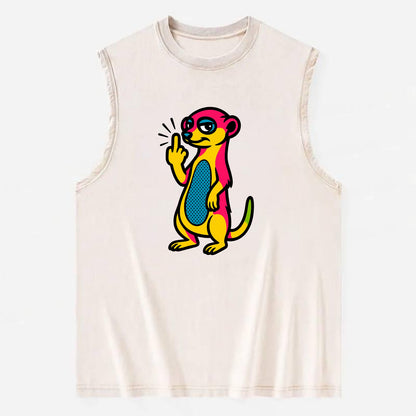 cute meerkat standing guard on hind legs, one front paw raised in sassy salute - Vintage Washed Tank - Beige