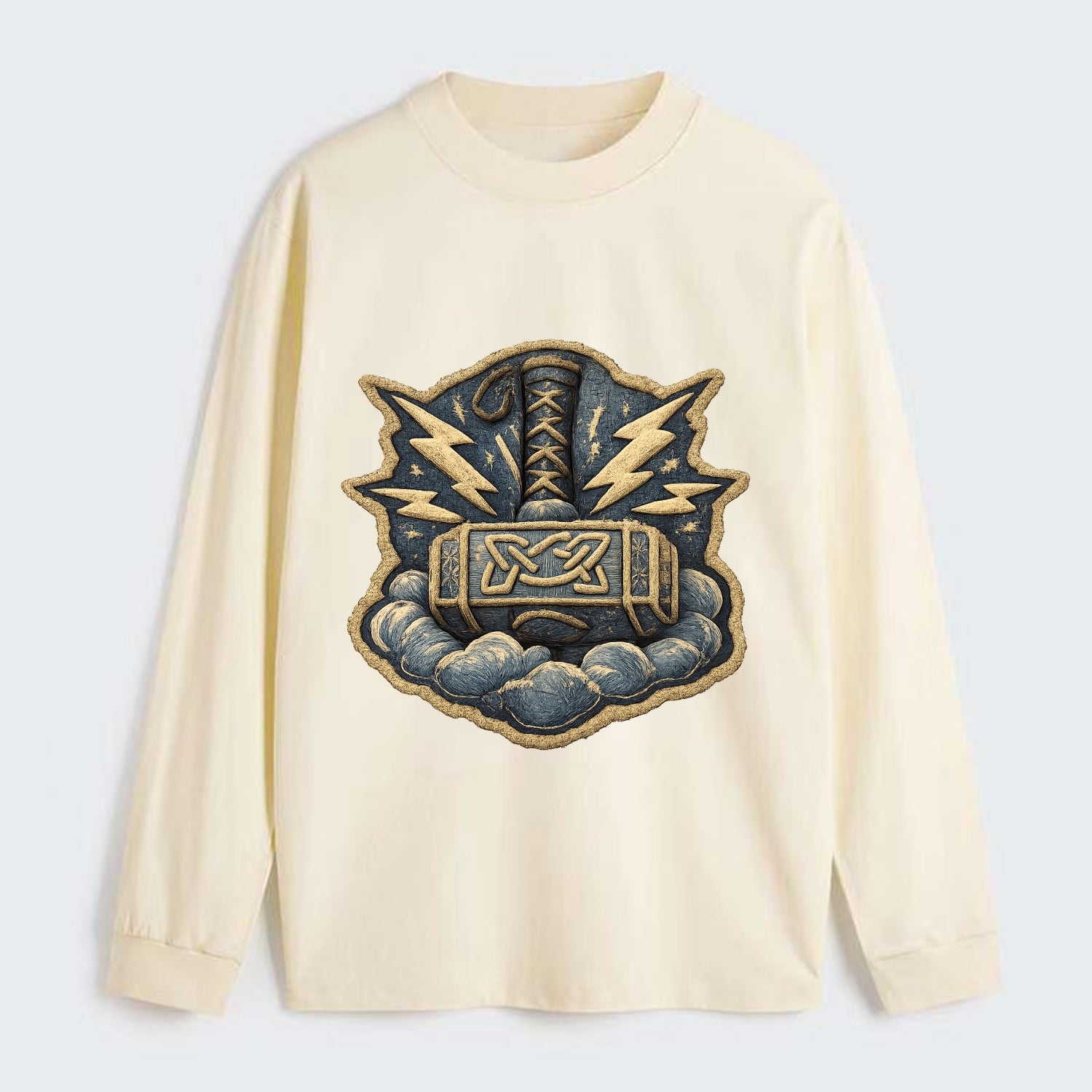 THOR HAMMER MJOLNIR - mighty hammer in silver and blue , thunder god - Classic Long Sleeve Shirt - Beige
