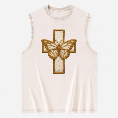 Resurrection Cross  - Vintage Washed Tank - Beige